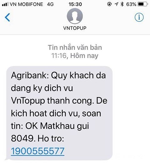 What is the service of vntopup agribank
